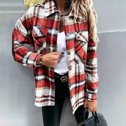 Cheky - Plaid Long-Sleeved Cardigan Single-Breasted Casual All-Match