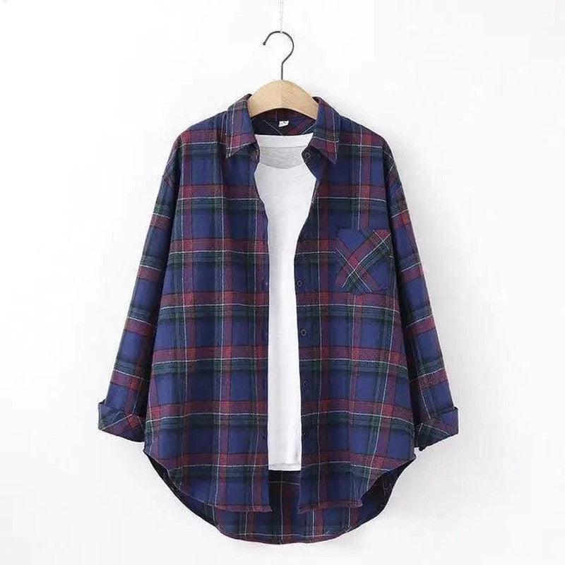 Cheky - Plaid Shirt Women'S Long-Sleeved Loose Shirt Jacket