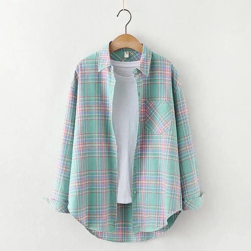 Cheky - Plaid Shirt Women'S Long-Sleeved Loose Shirt Jacket