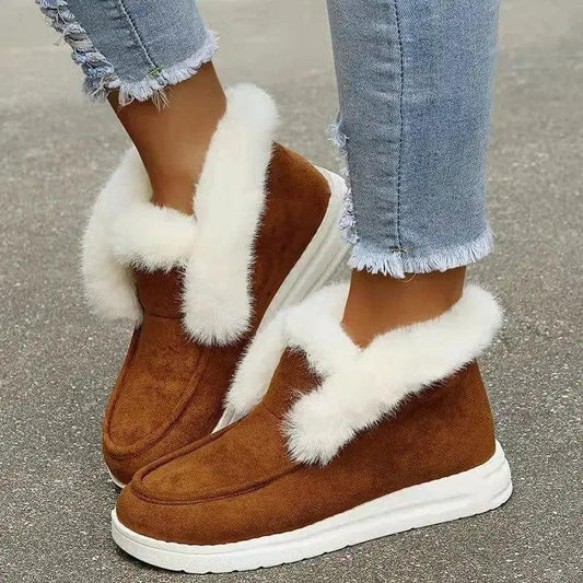 Cheky - Plush Flat Bottom Thickened Large Short Snow Boots For Women