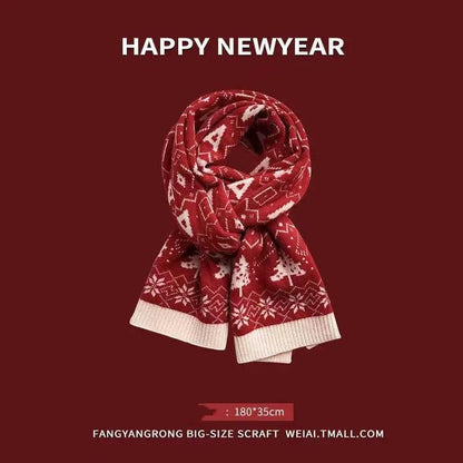 Cheky - Red New Year Scarf Women's Winter Christmas Knitting Wool