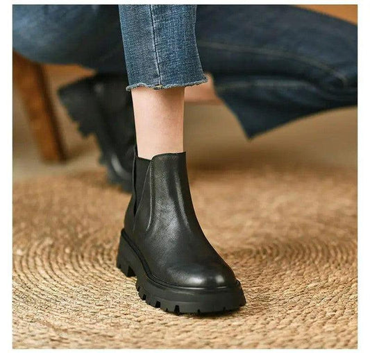 Cheky - Retro Short Tube Soft Leather Booties Women Chimney