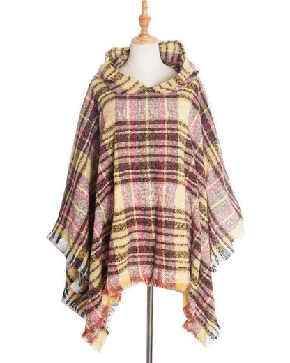 Cheky - Spring Autumn And Winter Plaid Ribbon Cap Cape And Shawl