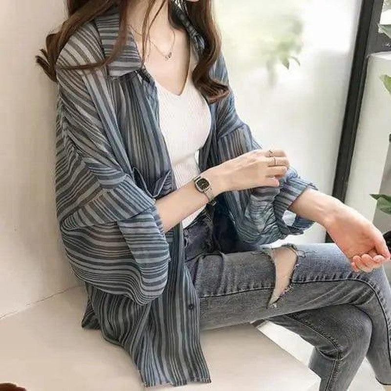 Cheky - Student Mid-Length Loose Shawl Chiffon Shirt Jacket