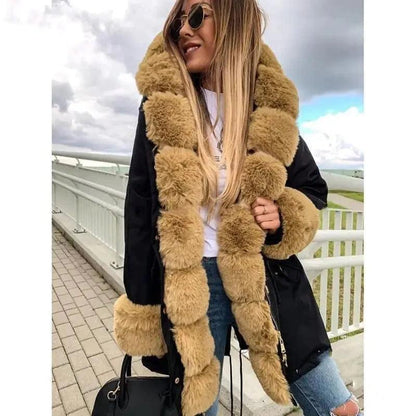 Cheky - Winter mid-length pie overcoming thick fur collar furry coat