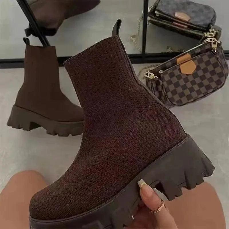 Cheky - Women Sock Boots Platform Chunky Heels Shoes